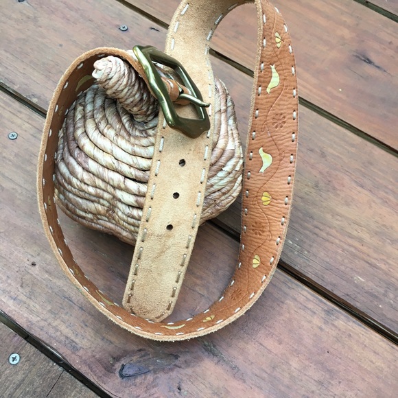 Lucky Brand Embossed 100% Leather Belt With Solid Brass Buckle Size 32 Birds - Picture 8 of 9